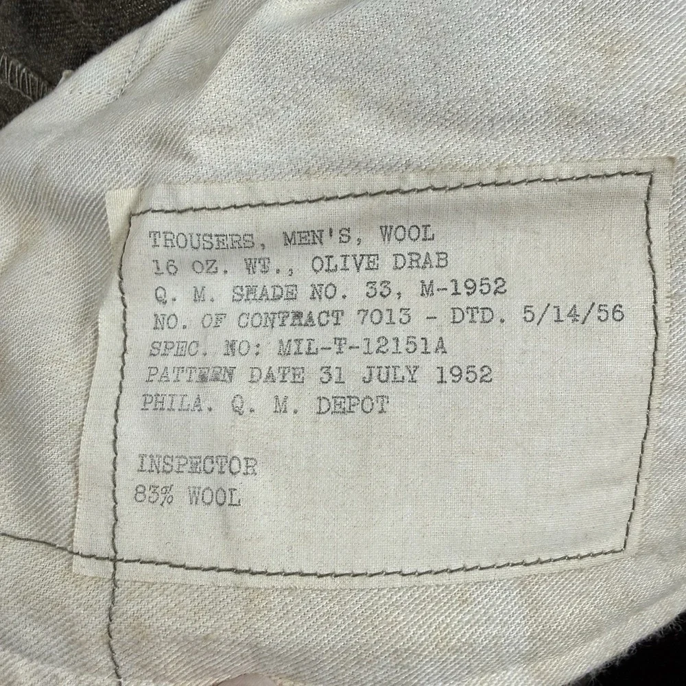 US Military Trousers‎ Men's 31x29 Olive Green Wool M-1952